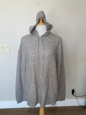 Fitigues 100% Cashmere Waffle Knit Gray Hoodie Sweater Oversize Unisex Large